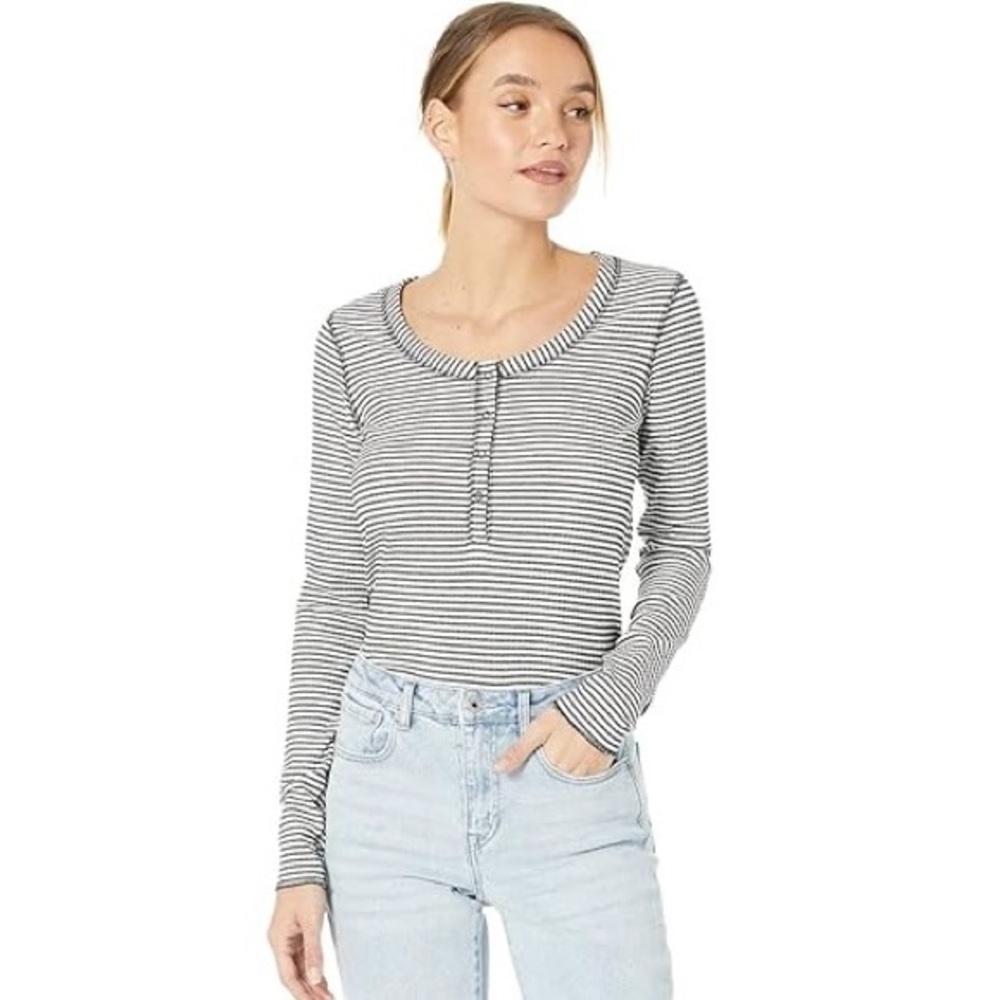 Buffalo David Bitton Luciana Scoop Neck Striped Henley Sz L